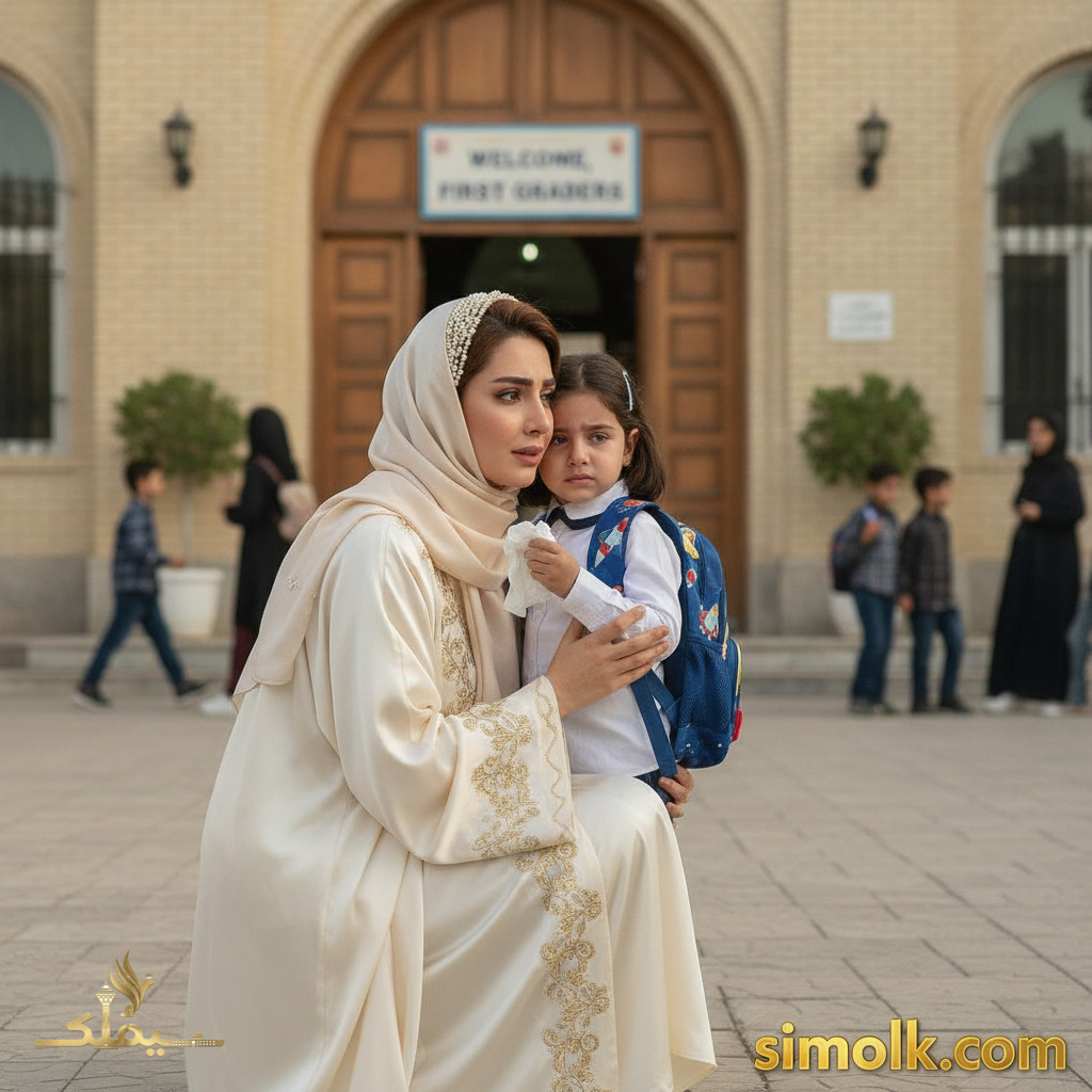 تصویر گرافیکی از اضطراب جدایی دانش‌آموز کلاس اولی مقابل مدرسه